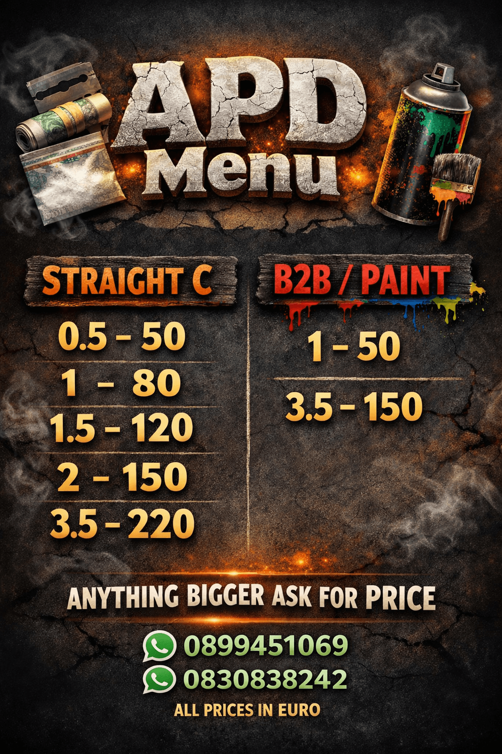 Menu page 1 - Spirits, Beer & Cider